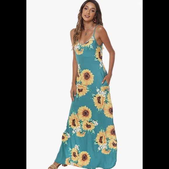 Teal sunflower print maxi dress - Picture 5 of 7